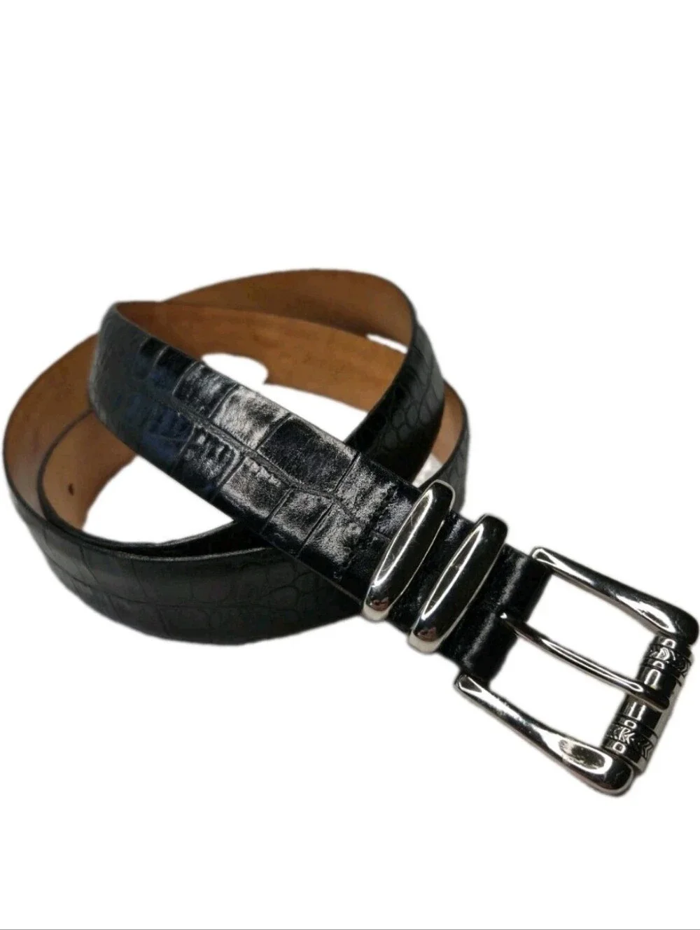 Martin Dingman Black Alligator Grain Saddle Leather Dress Belt Sz 42 Made In USA